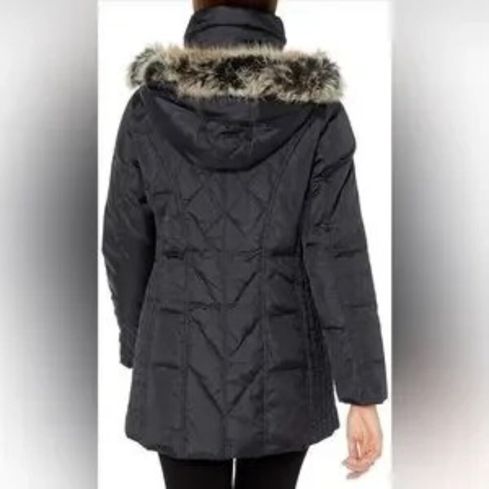 London Fog Women's Diamond Quilted Down Coat Black Medium M Hooded Winter Jacket - Picture 2 of 8